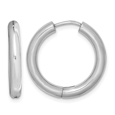 Sterling Silver Rhodium Polished Hinged Hoop Earrings