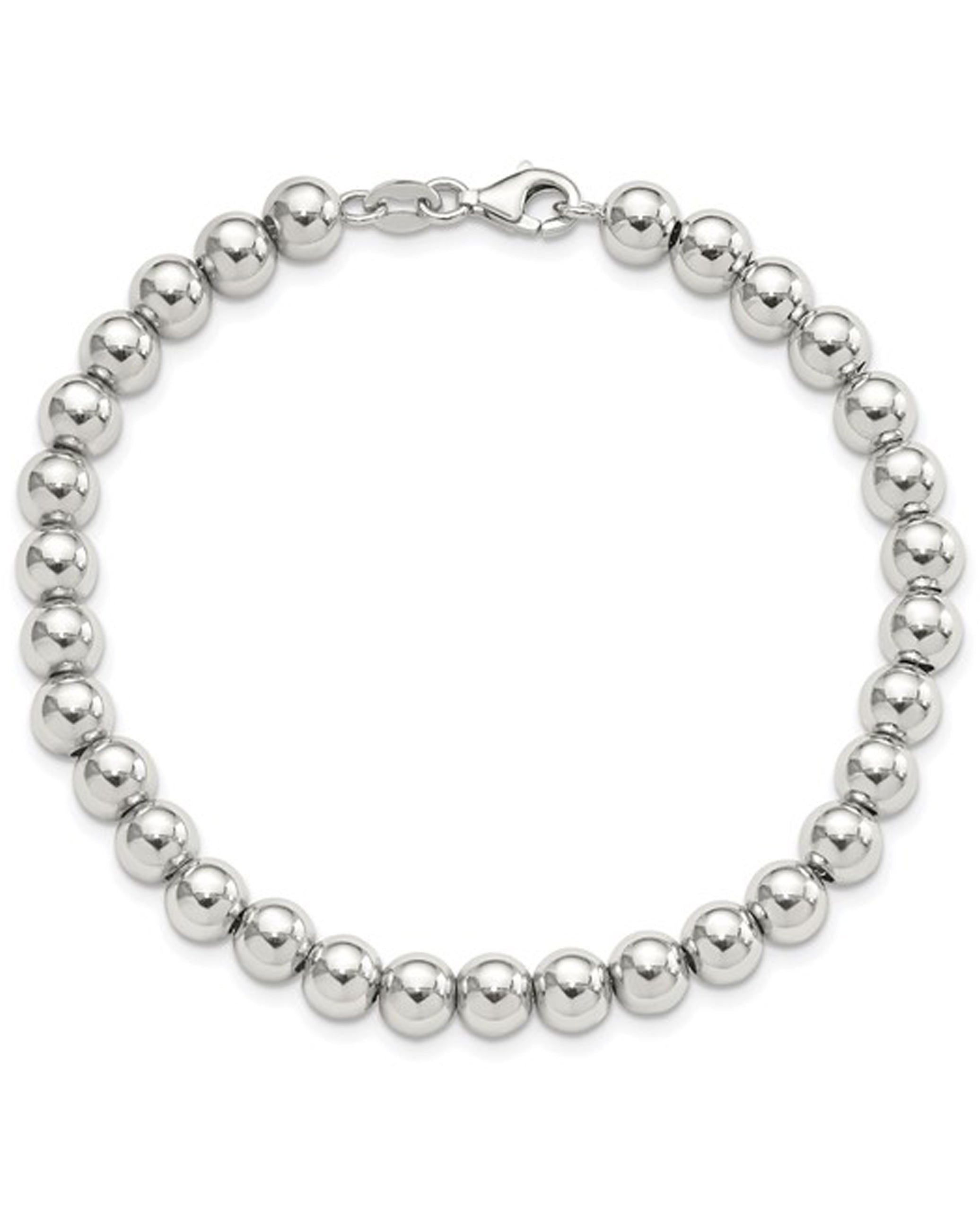 Sterling Silver Rhodium Plated 6mm Beaded Bracelet