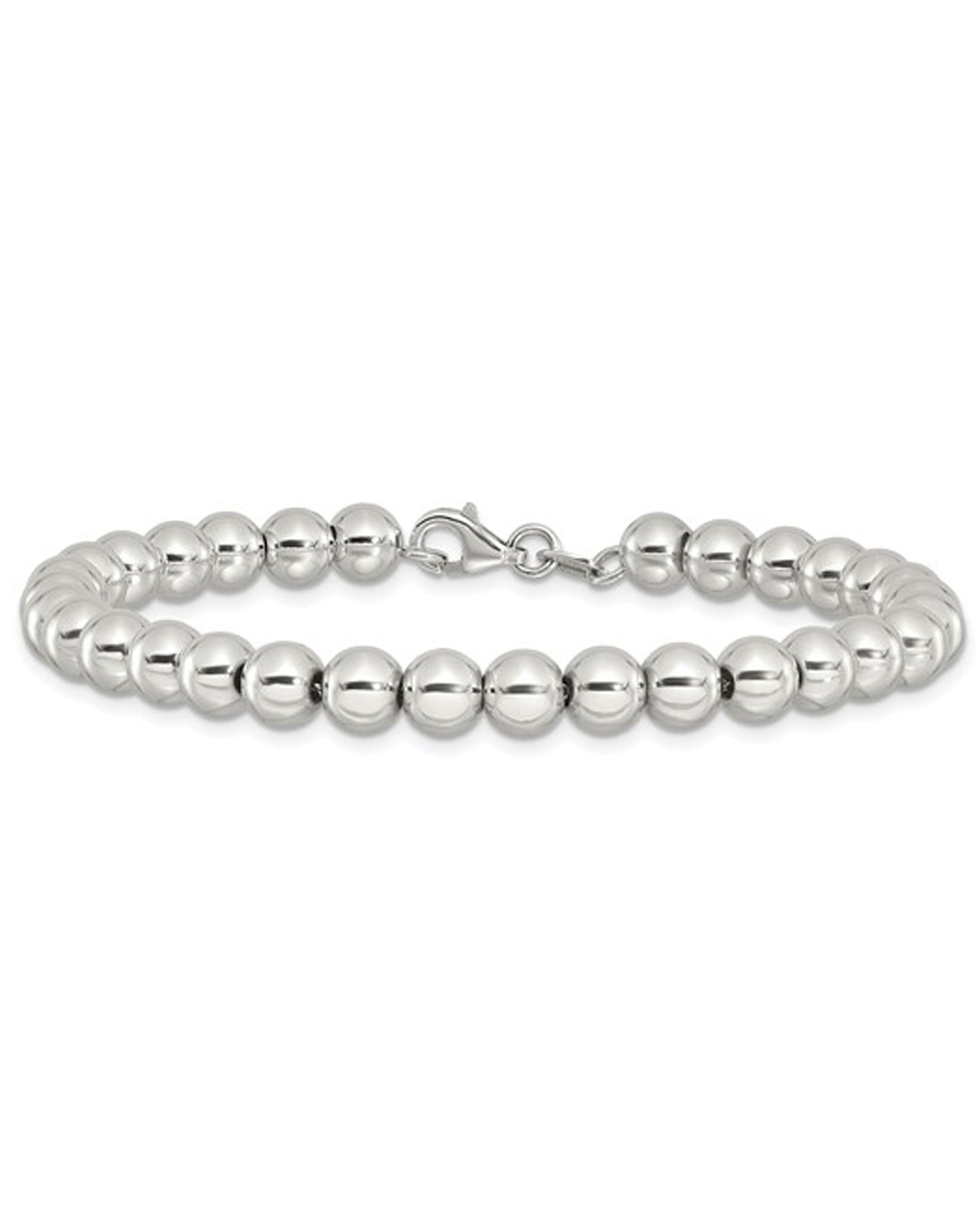 Sterling Silver Rhodium Plated 6mm Beaded Bracelet