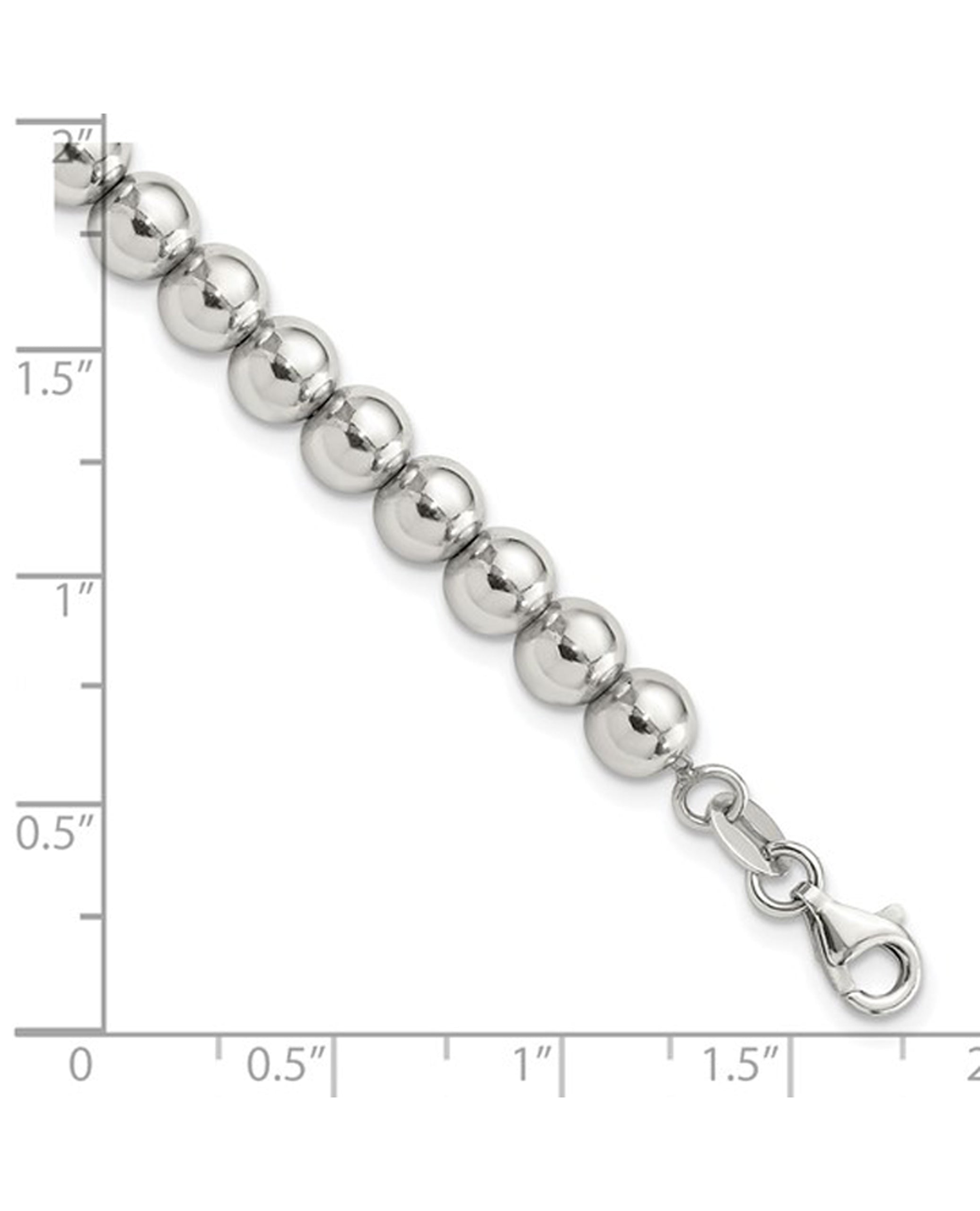 Sterling Silver Rhodium Plated 6mm Beaded Bracelet