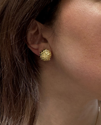 14K Yellow Gold Round Textured Earrings