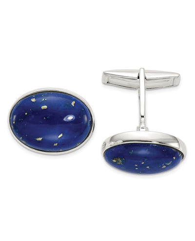 Sterling Silver Cabochon Lapis Cufflinks