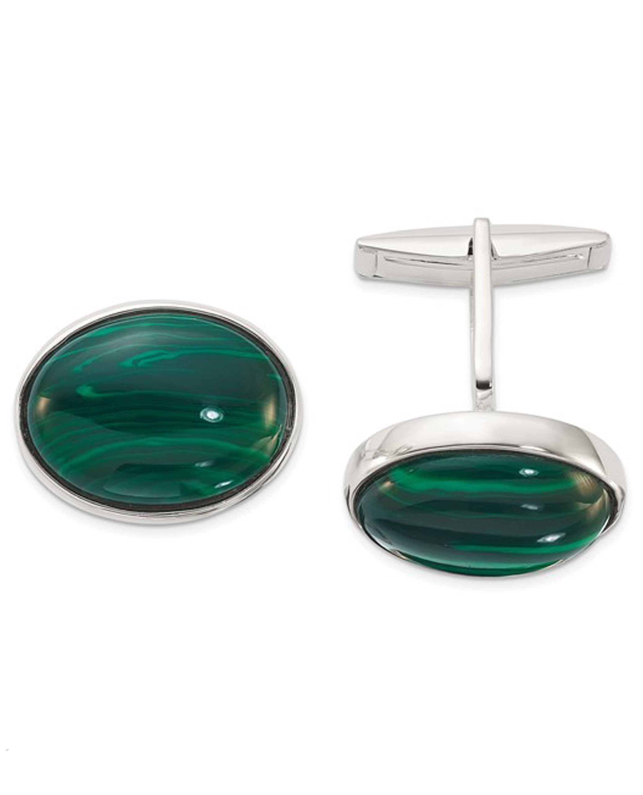 Sterling Silver Oval Malachite Cuff Links