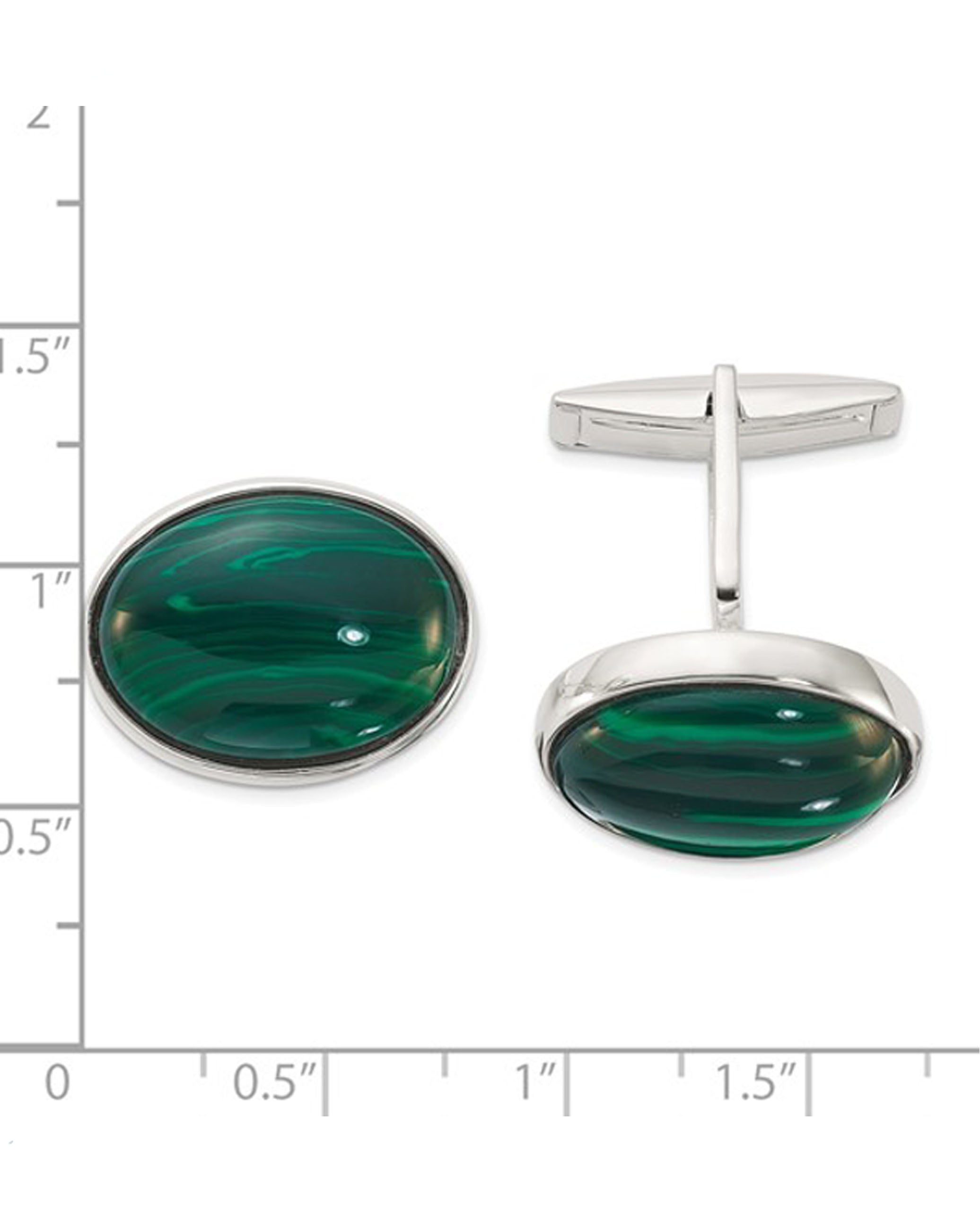 Sterling Silver Oval Malachite Cuff Links