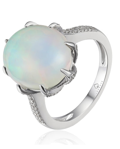 Oval Shaped Opal Ring Prong Set in 14K White Gold
