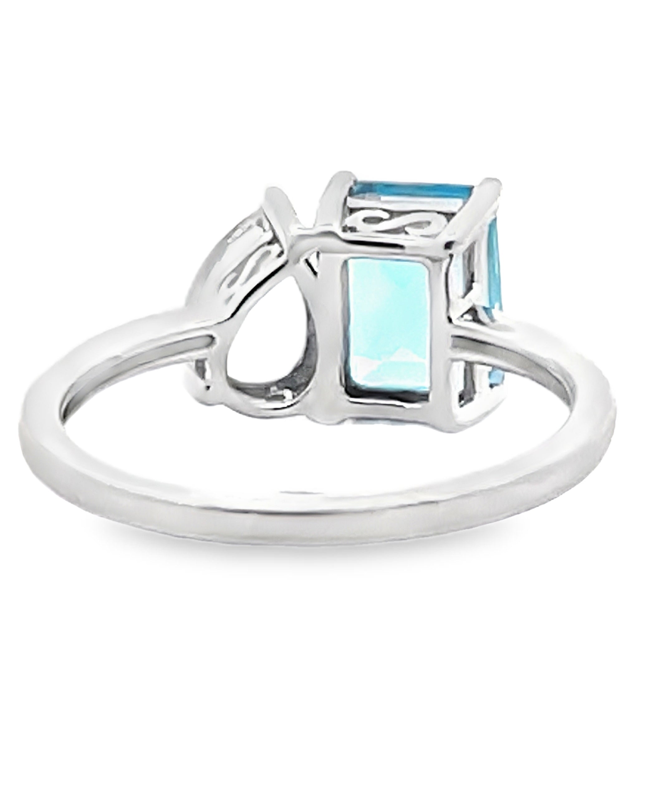 14K White Gold Ring with 2.05 Carat Blue Topaz and 0.90 Carat Pear Shaped White Topaz and Round Diamonds