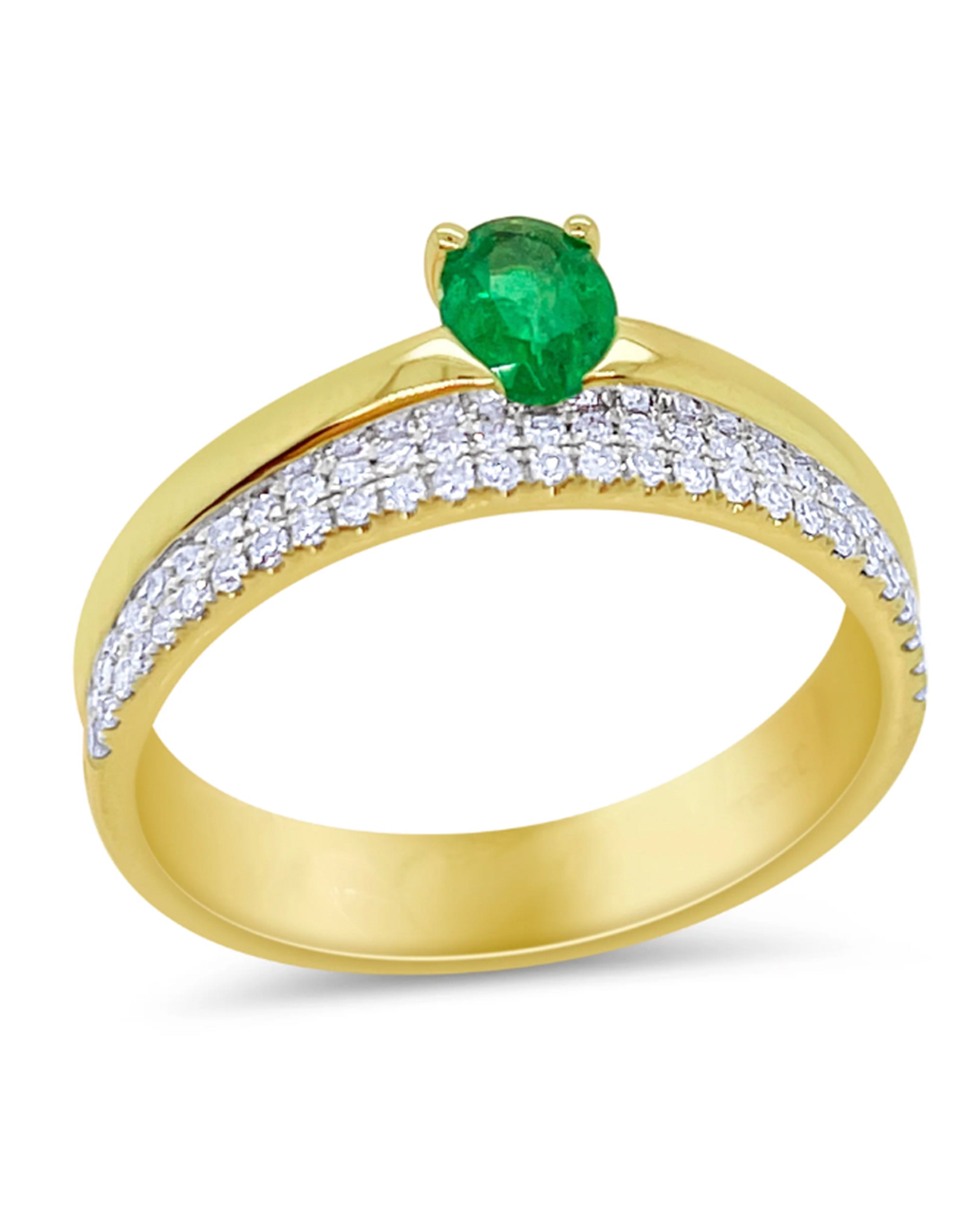 Meira T. R10060/YE 14K Yellow Gold Ring with Emerald & Diamonds