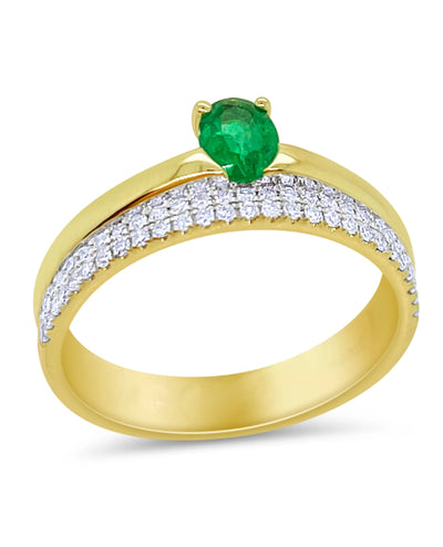 Meira T. R10060/YE 14K Yellow Gold Ring with Emerald & Diamonds