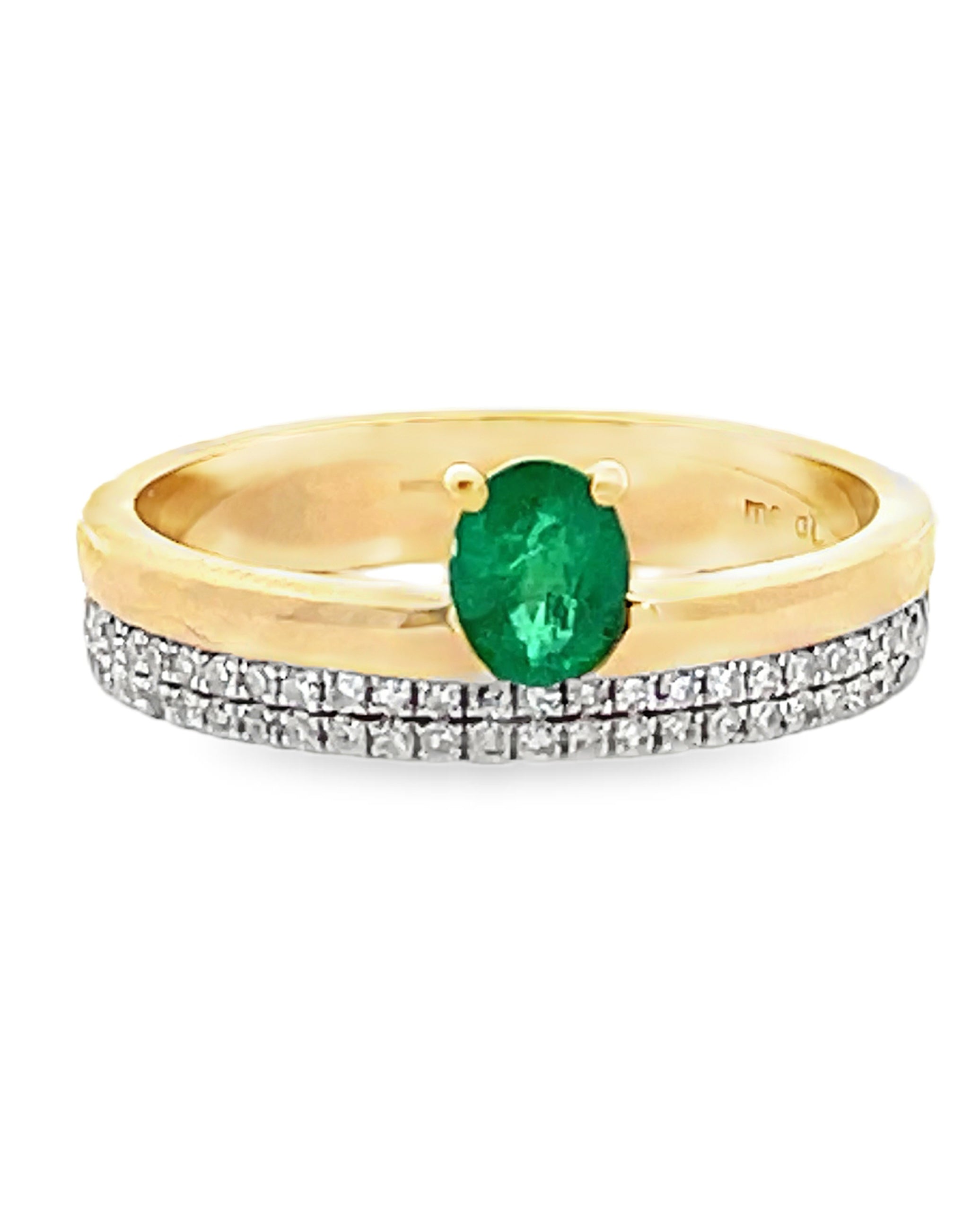 Meira T. R10060/YE 14K Yellow Gold Ring with Emerald & Diamonds