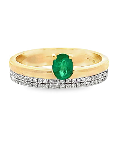 Meira T. R10060/YE 14K Yellow Gold Ring with Emerald & Diamonds