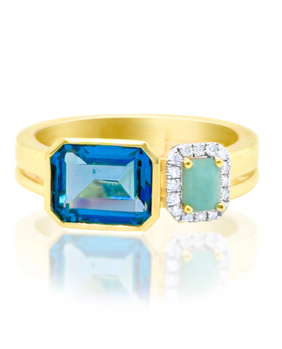 Meira T R10074/BA 14K Yellow Gold Blue Topaz and Amazonite Ring
