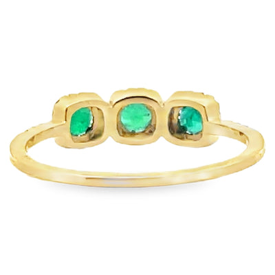 Meira T R10082/YE 14K Yellow Gold Three Stone Emerald & Diamond Ring