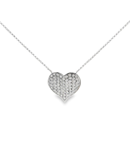18K White Gold Pave Heart Necklace