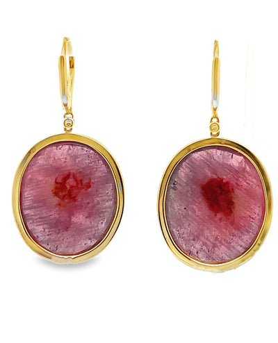 18K Yellow Gold 0.38 carat Diamond & 57.70 carat Pink Sapphire Earrings
