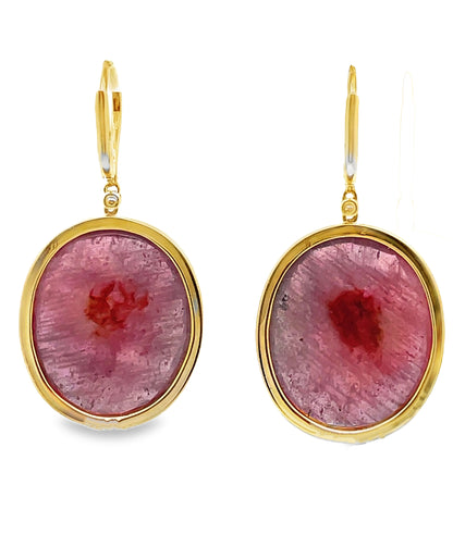 18K Yellow Gold 0.38 carat Diamond & 57.70 carat Pink Sapphire Earrings