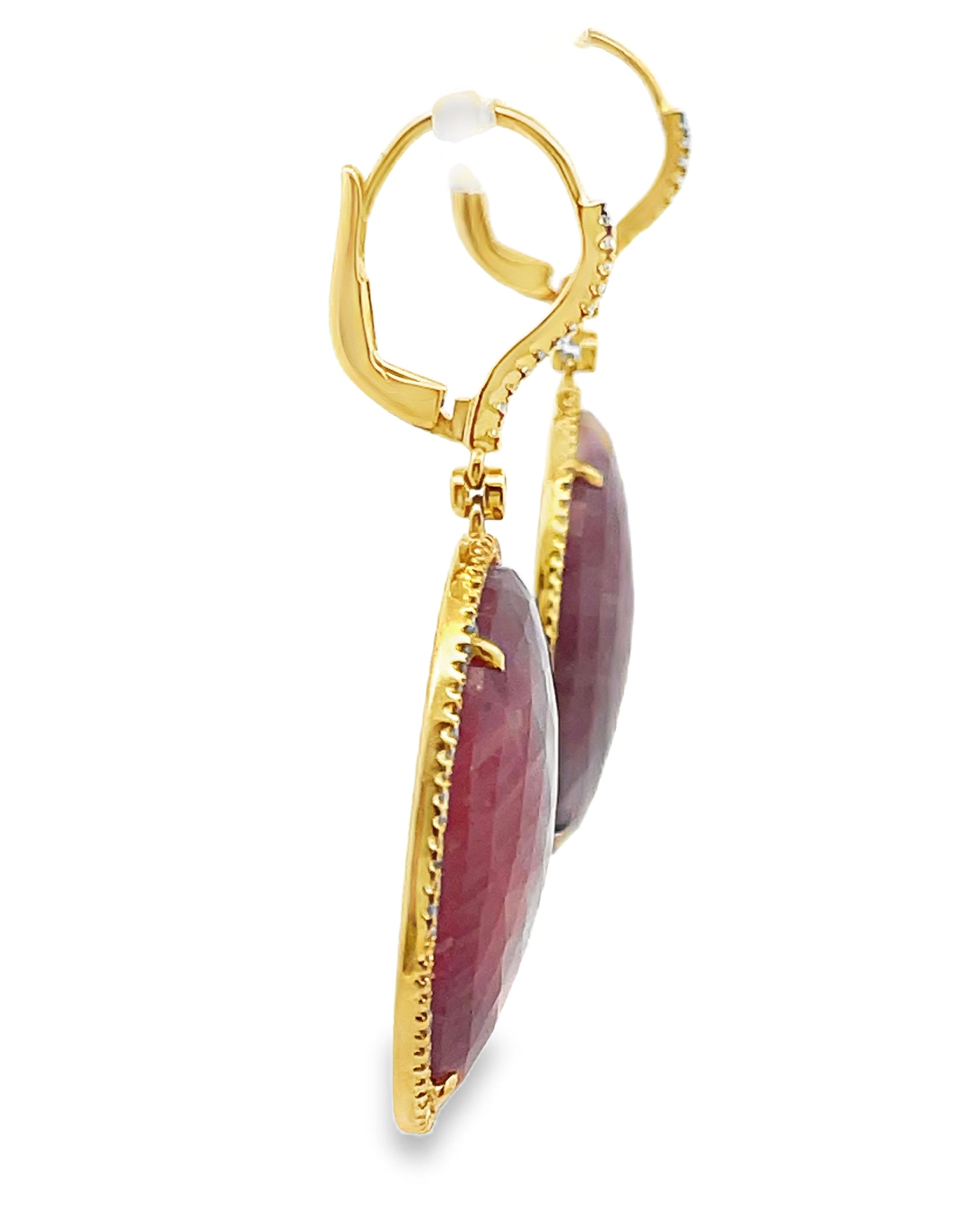 18K Yellow Gold 0.38 carat Diamond & 57.70 carat Pink Sapphire Earrings