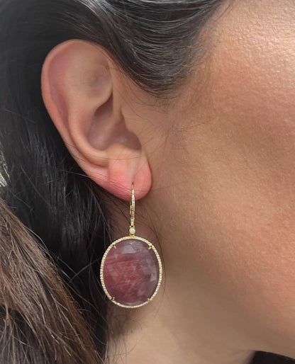 18K Yellow Gold 0.38 carat Diamond & 57.70 carat Pink Sapphire Earrings