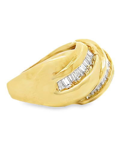 Vintage 18K Gold Diamond Ring with Overlapping Rows of Baguette Diamonds 1.50 Carats