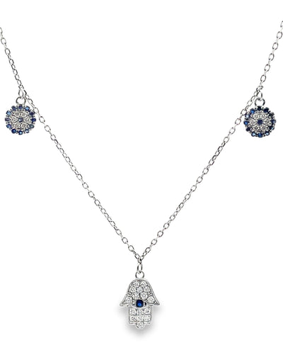 18K White Gold Hamsa & Evil Eye Necklace