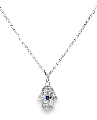 18K White Gold Hamsa & Evil Eye Necklace