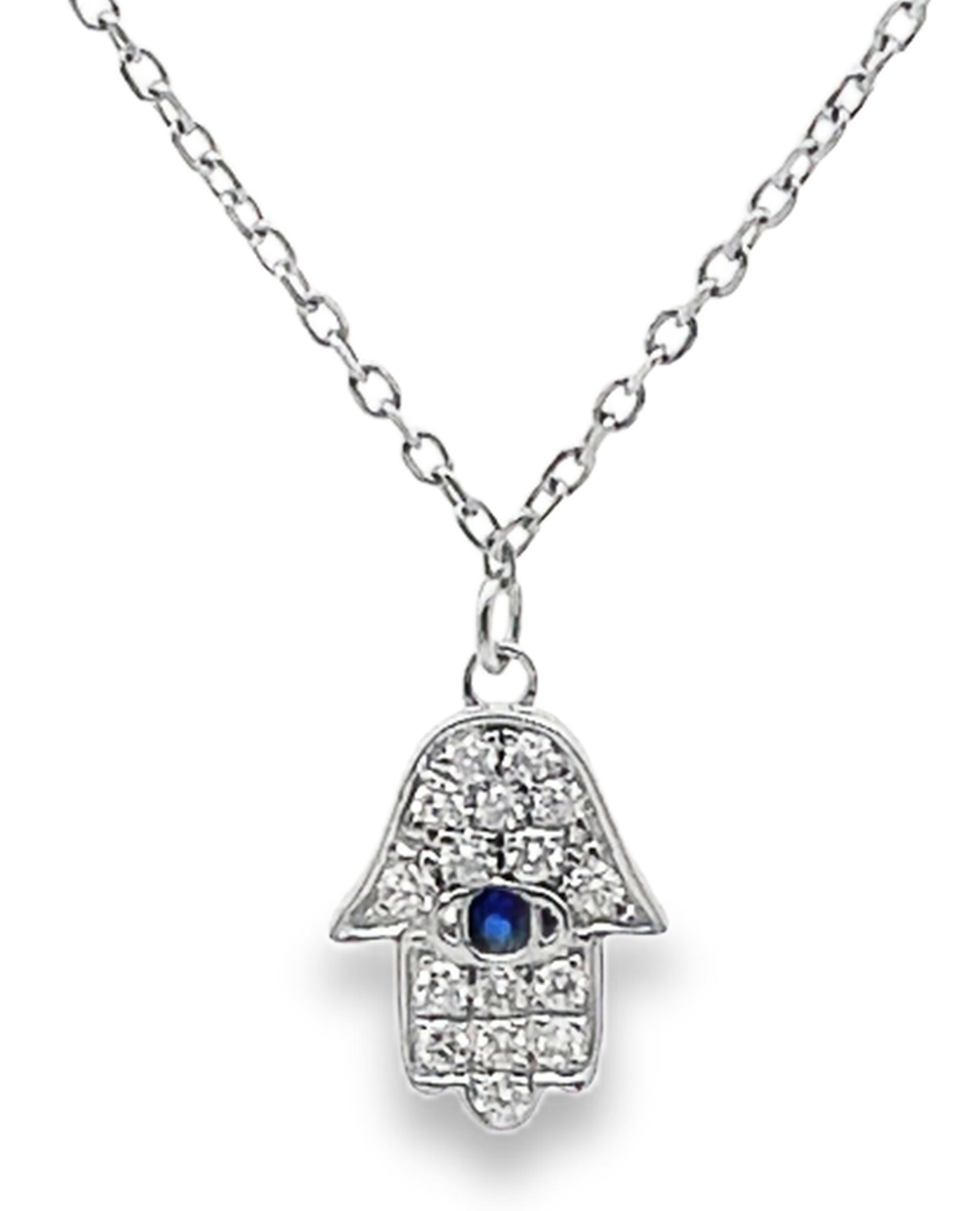 18K White Gold Hamsa & Evil Eye Necklace