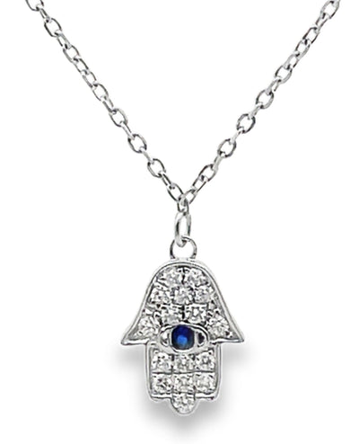 18K White Gold Hamsa & Evil Eye Necklace