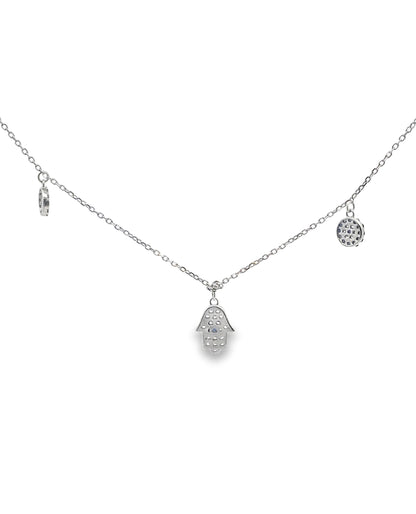 18K White Gold Hamsa & Evil Eye Necklace