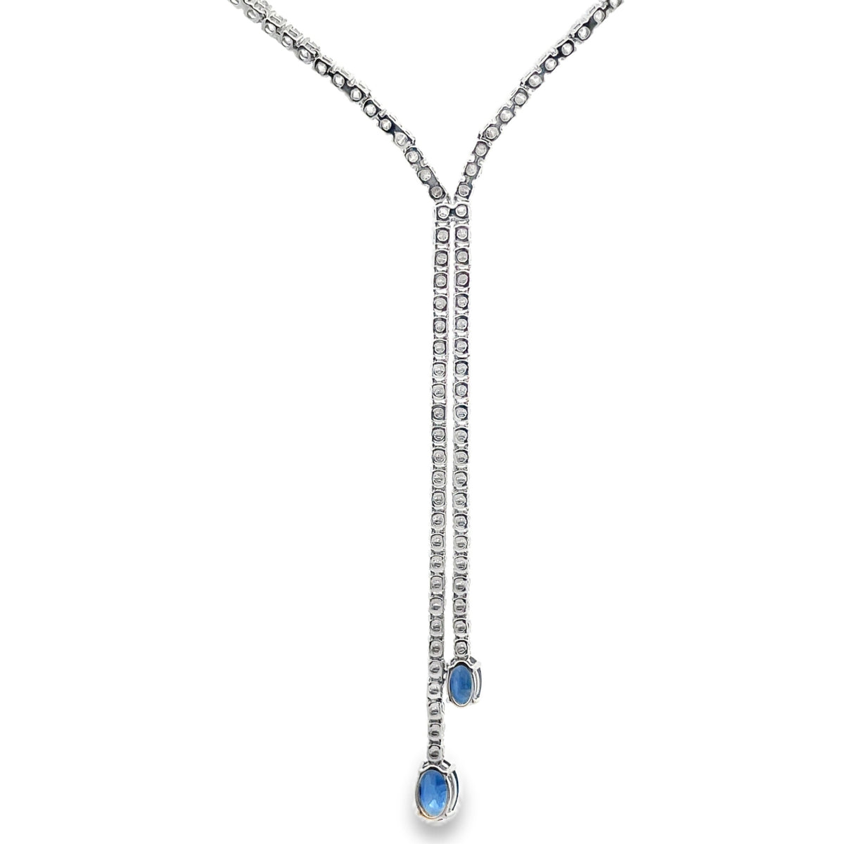 18K White Gold Lariat Diamond & Blue Sapphire Necklace