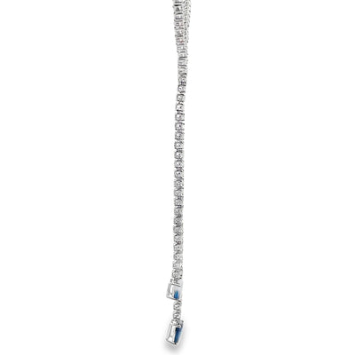 18K White Gold Lariat Diamond & Blue Sapphire Necklace