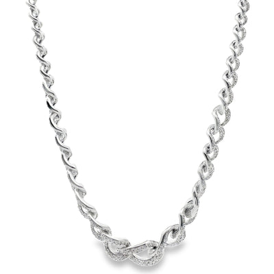18K White Gold Curb Link Necklace with 3.48 Carat Diamonds