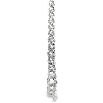 18K White Gold Curb Link Necklace with 3.48 Carat Diamonds