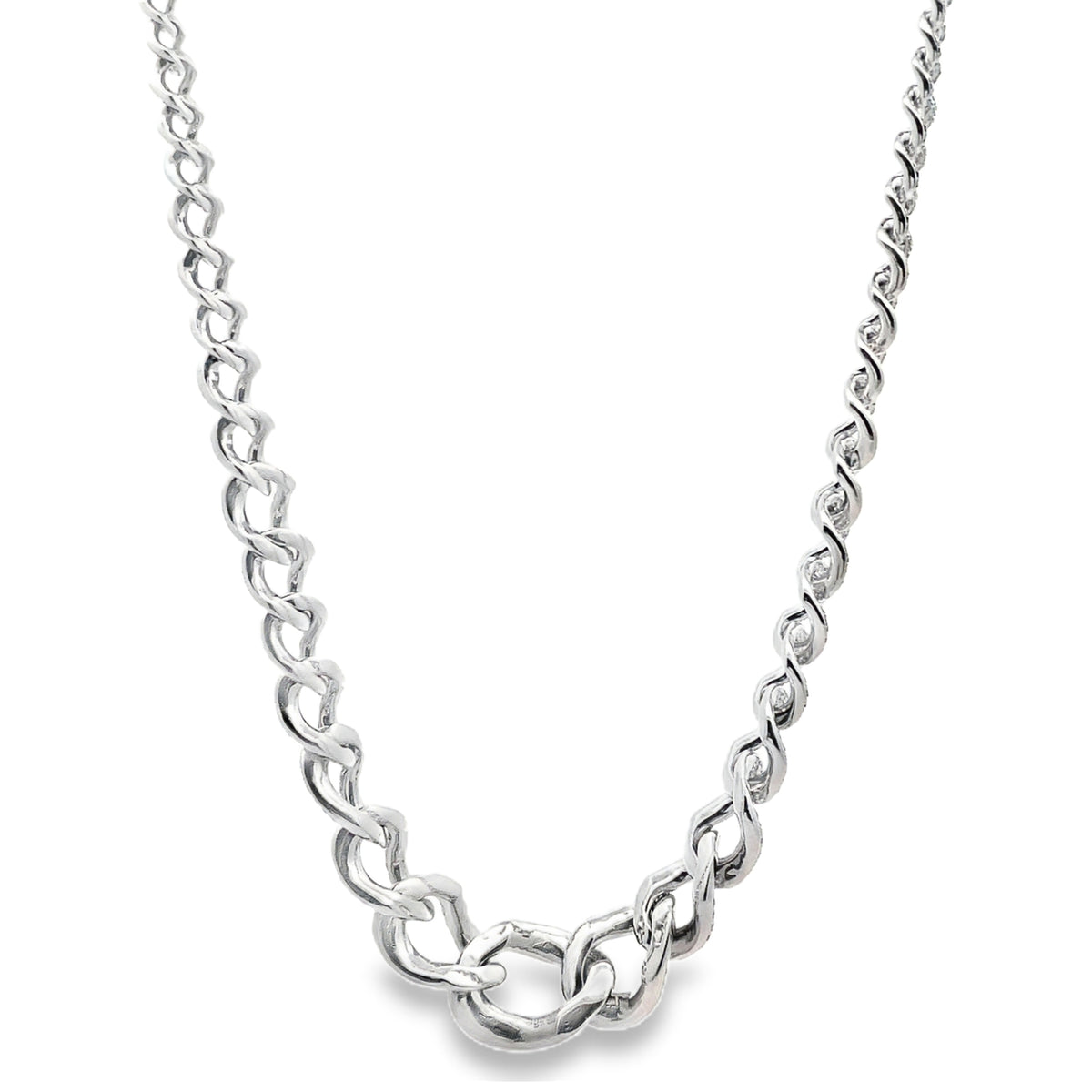 18K White Gold Curb Link Necklace with 3.48 Carat Diamonds