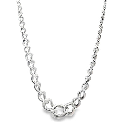 18K White Gold Curb Link Necklace with 3.48 Carat Diamonds