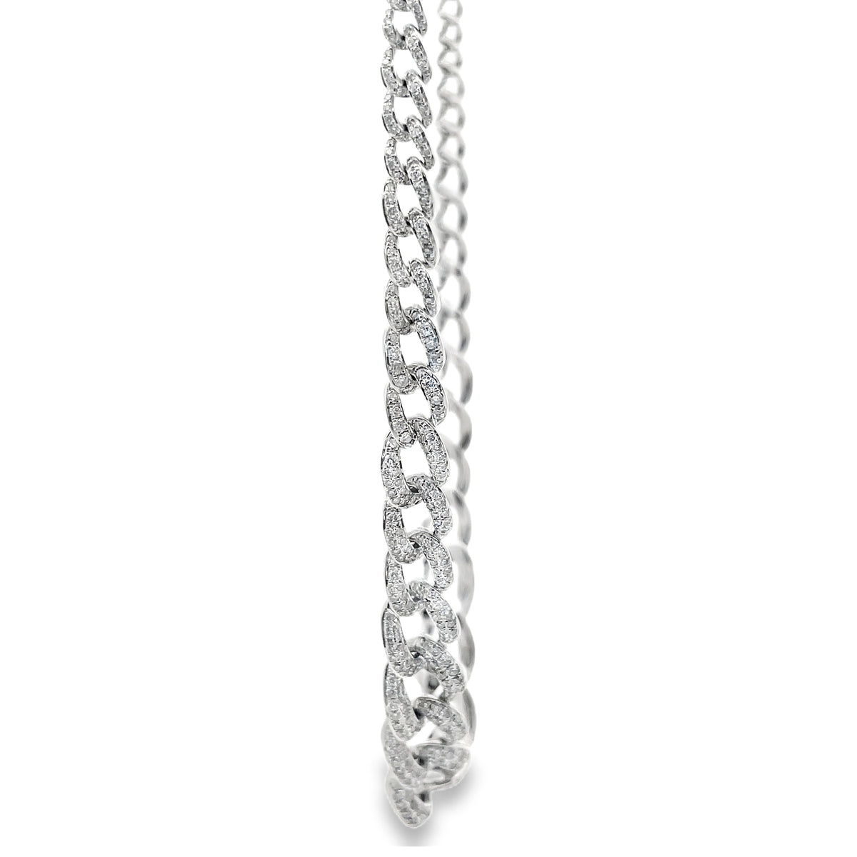 18K White Gold Curb Link Necklace with 3.48 Carat Diamonds