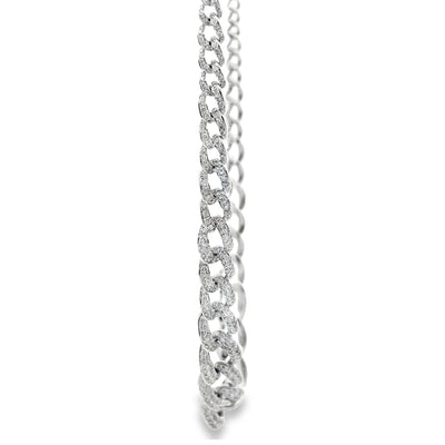 18K White Gold Curb Link Necklace with 3.48 Carat Diamonds
