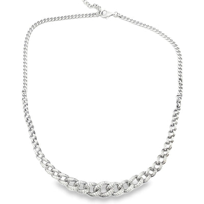 18K White Gold Curb Link Necklace with 3.48 Carat Diamonds
