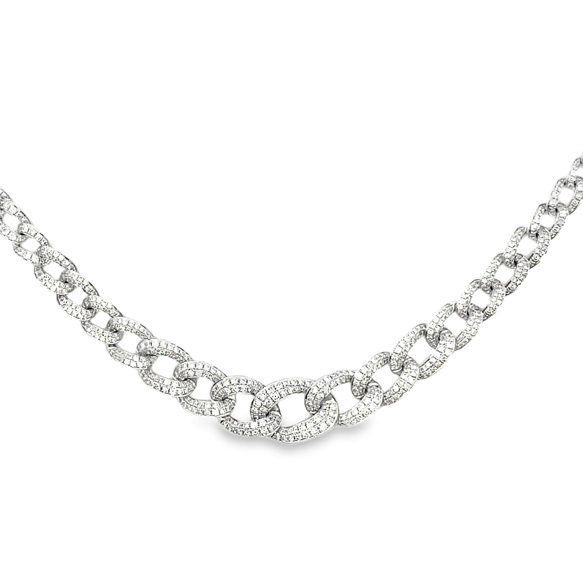 18K White Gold Curb Link Necklace with 3.48 Carat Diamonds