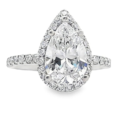 14K White Gold Micro Pave Engagement Ring Setting for Pear Shaped Stone, 41 Round Diamonds 0.47 Carats