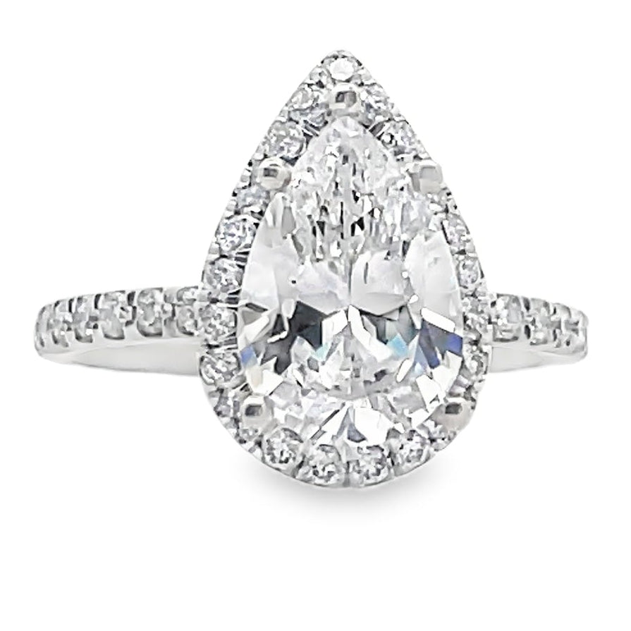 14K White Gold Micro Pave Engagement Ring Setting for Pear Shaped Stone, 41 Round Diamonds 0.47 Carats