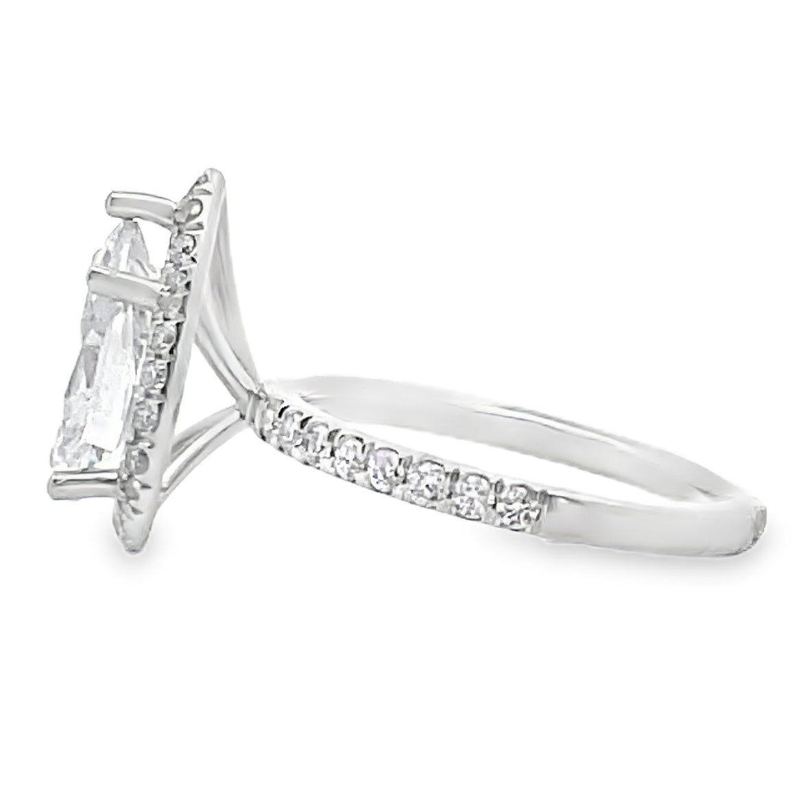 14K White Gold Micro Pave Engagement Ring Setting for Pear Shaped Stone, 41 Round Diamonds 0.47 Carats