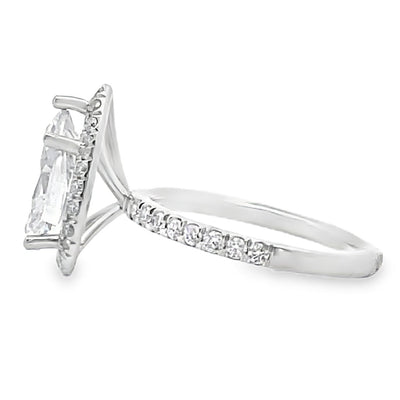 14K White Gold Micro Pave Engagement Ring Setting for Pear Shaped Stone, 41 Round Diamonds 0.47 Carats