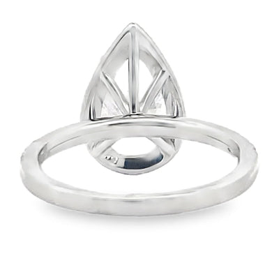 14K White Gold Micro Pave Engagement Ring Setting for Pear Shaped Stone, 41 Round Diamonds 0.47 Carats