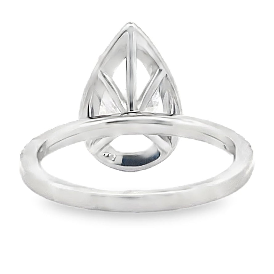 14K White Gold Micro Pave Engagement Ring Setting for Pear Shaped Stone, 41 Round Diamonds 0.47 Carats