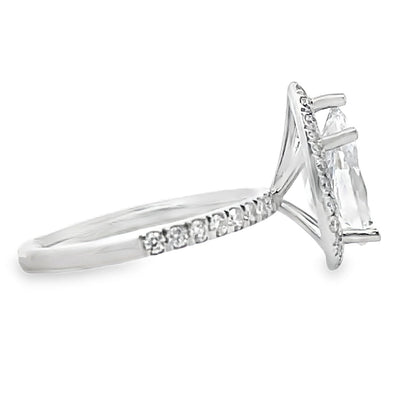 14K White Gold Micro Pave Engagement Ring Setting for Pear Shaped Stone, 41 Round Diamonds 0.47 Carats
