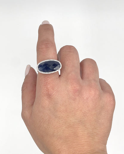 Meira T. R3080/WB 14K White Gold  Ring with Sapphire and Diamonds