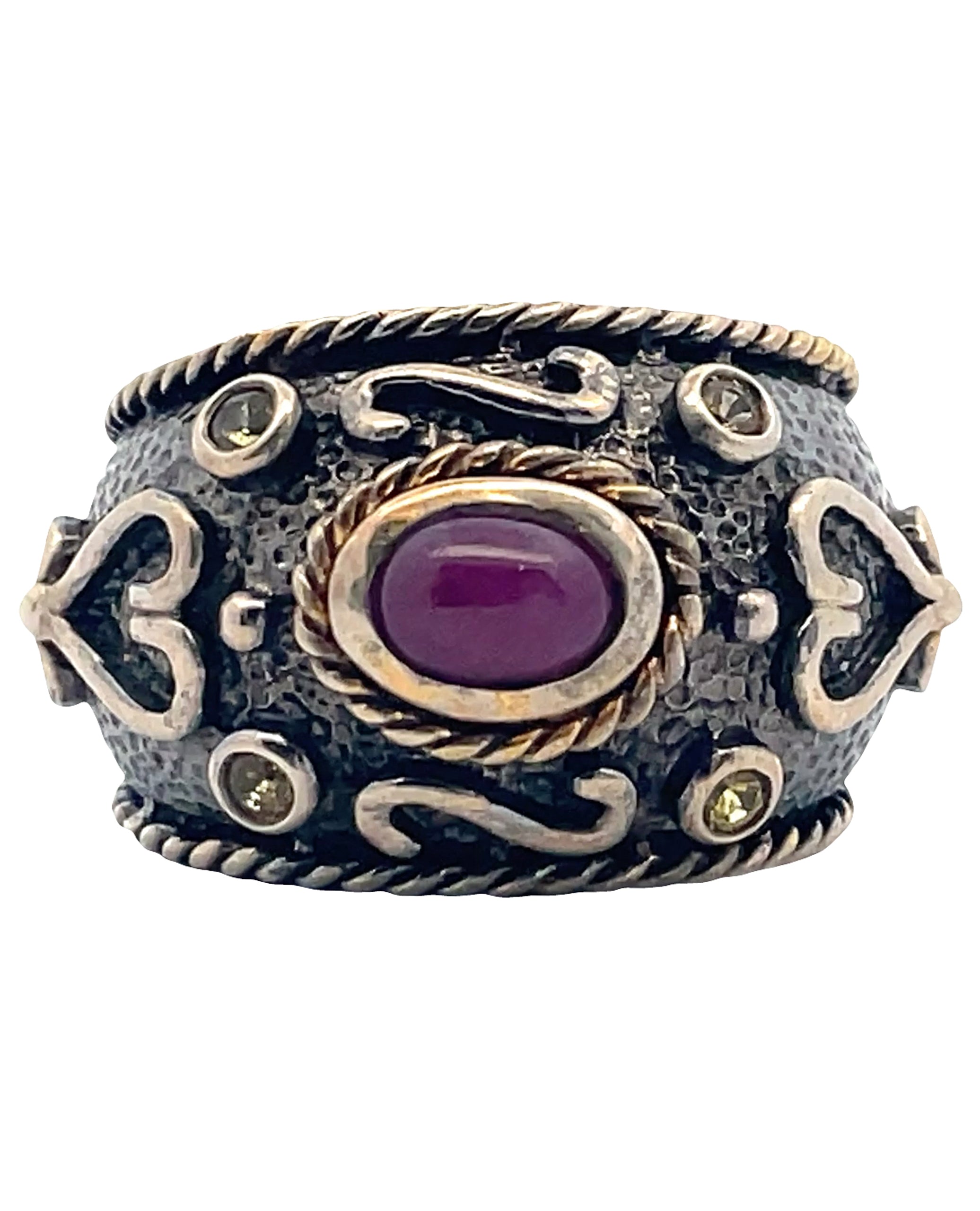 Ruby and Peridot in Sterling Silver Ring with 18K Vermeil Byzantine