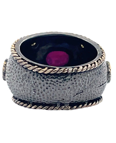 Ruby and Peridot in Sterling Silver Ring with 18K Vermeil Byzantine