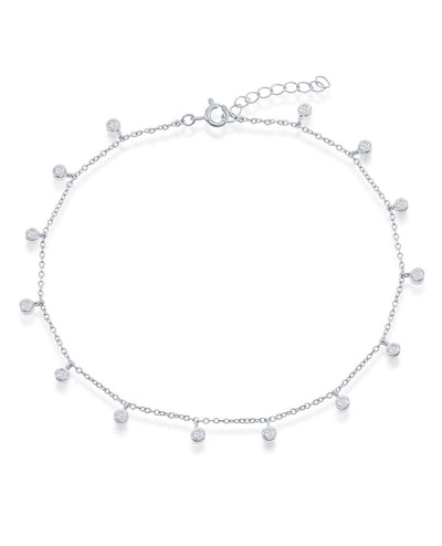 Sterling Silver Bezel Set CZ Anklet
