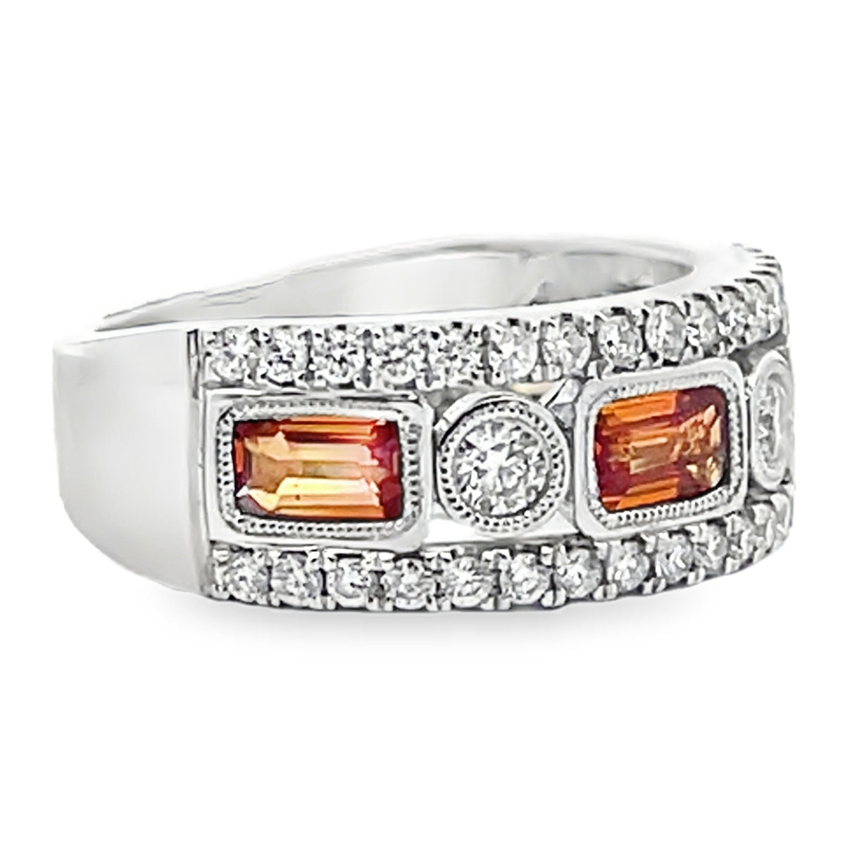 18K White Gold Orange Sapphire & Diamond Ring