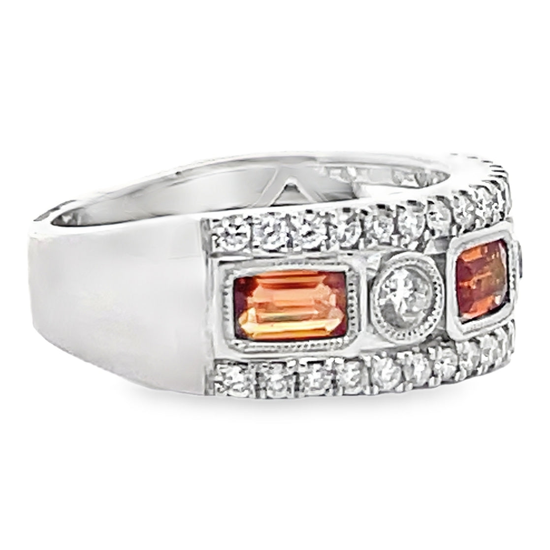 18K White Gold Orange Sapphire & Diamond Ring